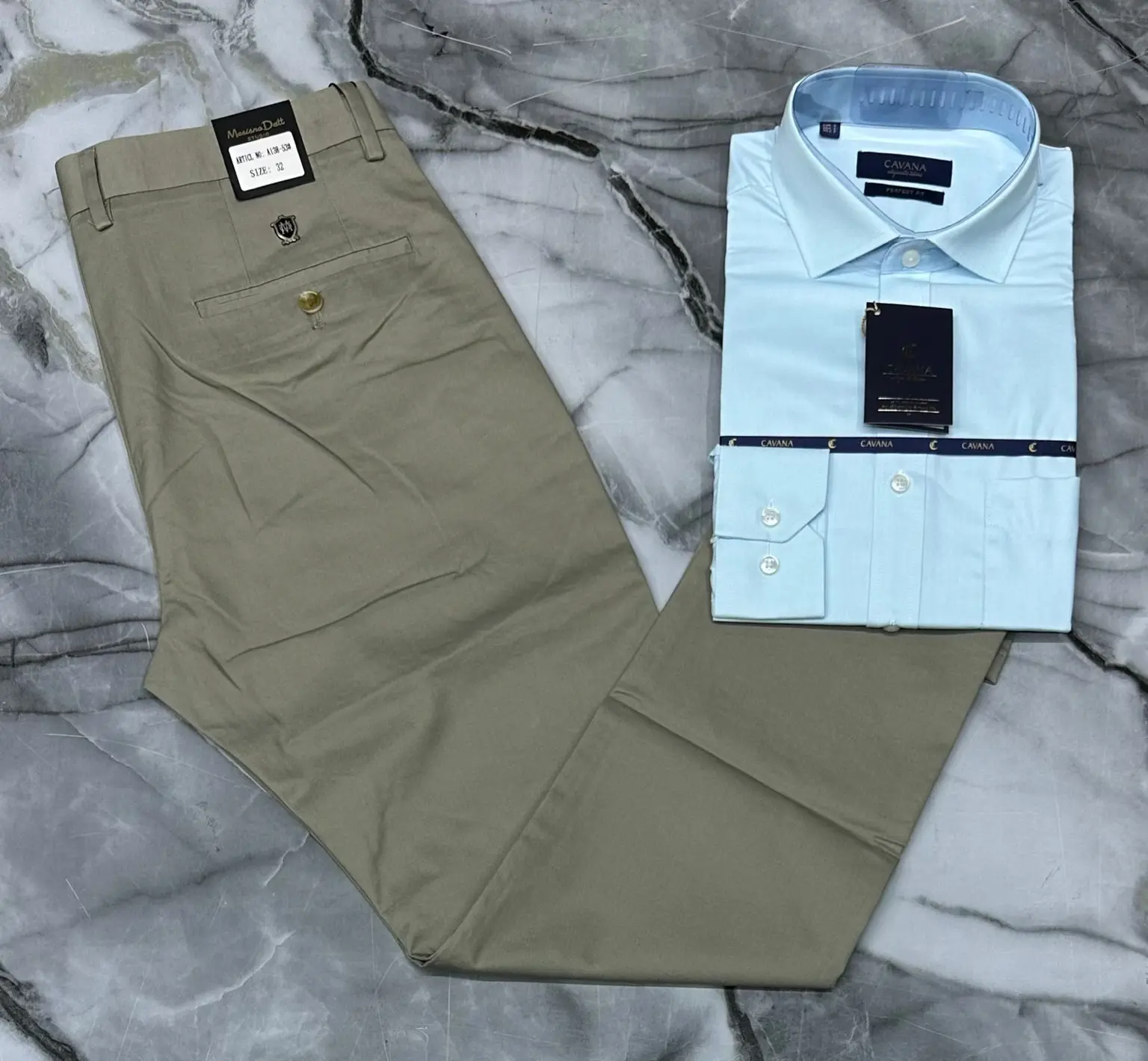 Premium Beige Trouser & Sky Blue Shirt Combo