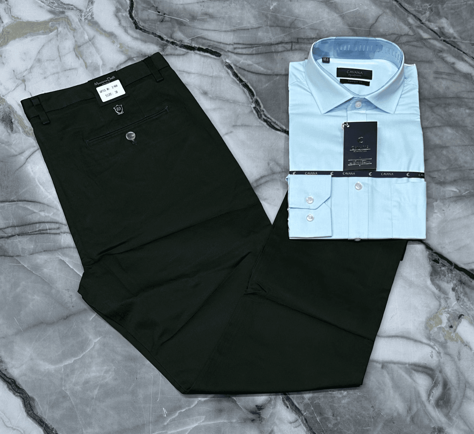 Black Trouser & Powder Blue Shirt Set